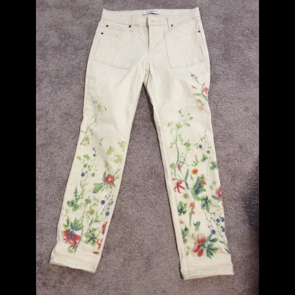 Boho khaki floral jeans
